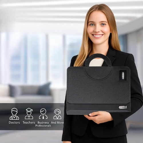 Leather Padfolio – Wireless Charging, Hidden Handle & Tablet Holder