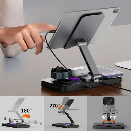 6-in-1Desktop Holder with LED Clock & Type-C Port
