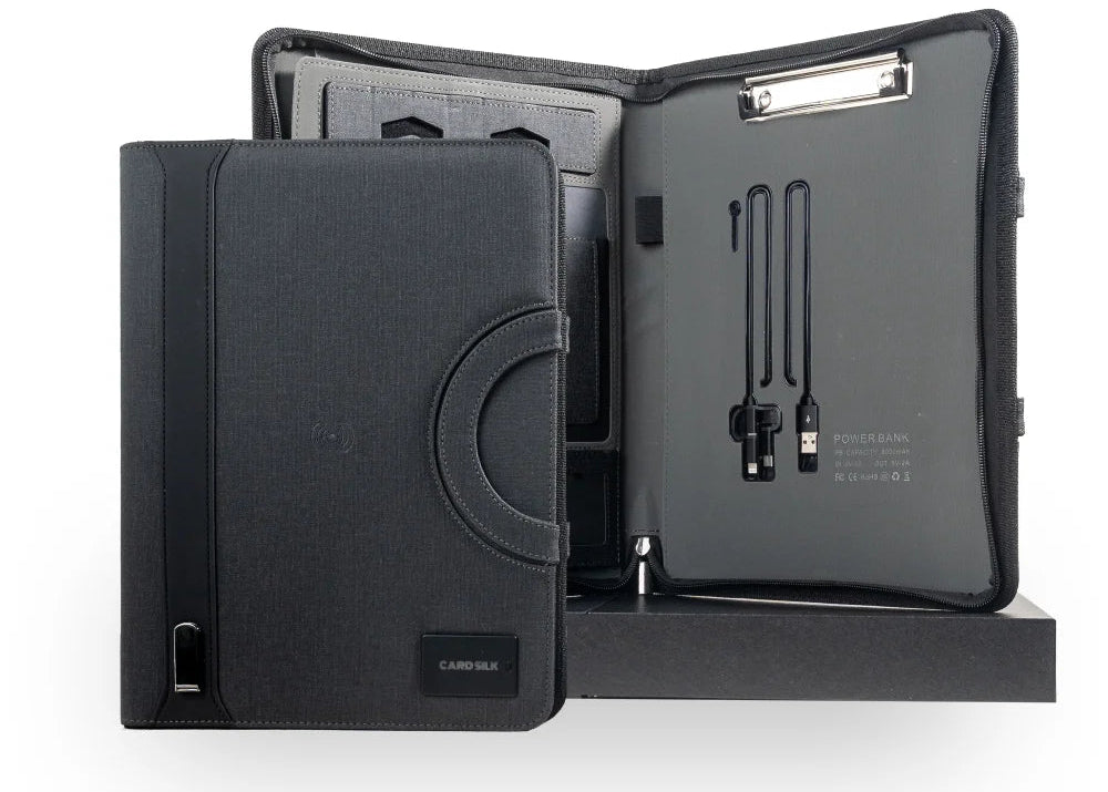 Leather Padfolio – Wireless Charging, Hidden Handle & Tablet Holder