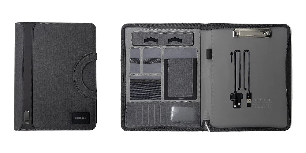 Leather Padfolio – Wireless Charging, Hidden Handle & Tablet Holder