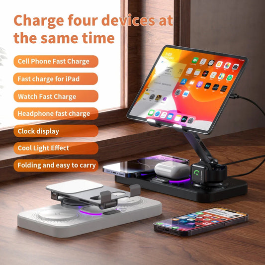 6-in-1Desktop Holder with LED Clock & Type-C Port