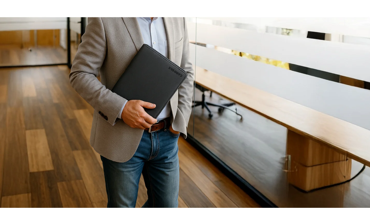 Leather Padfolio – Wireless Charging, Hidden Handle & Tablet Holder